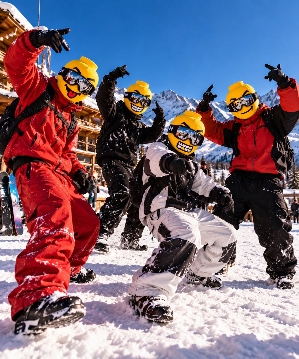 Friends wearing the masks at a ski resort